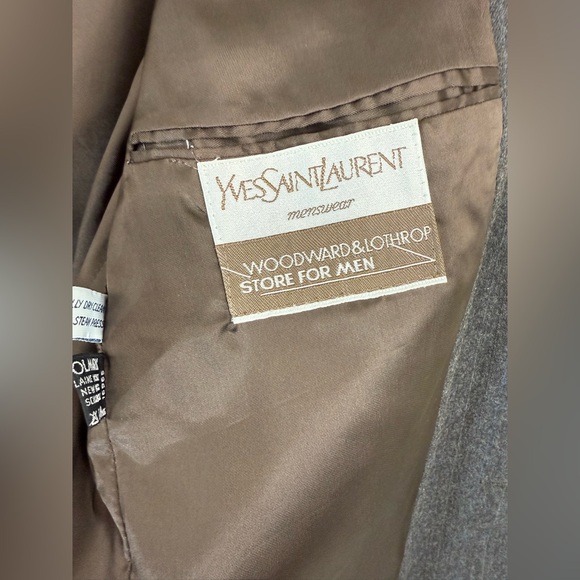 Yves Saint Laurent Vintage Wool Striped Blazer Jacket Brown Gray Size 44R - Picture 6 of 14